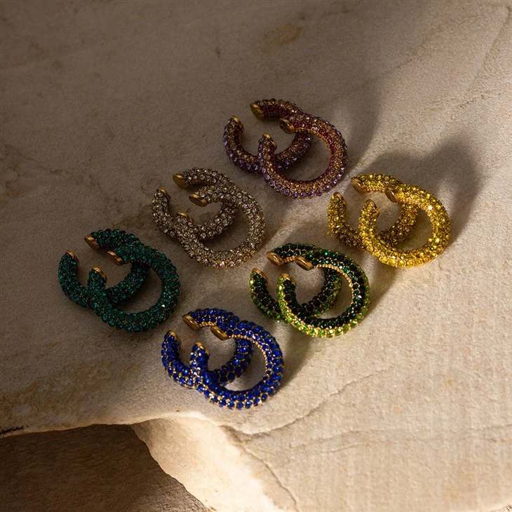 Colorful CZ Pave Hoops